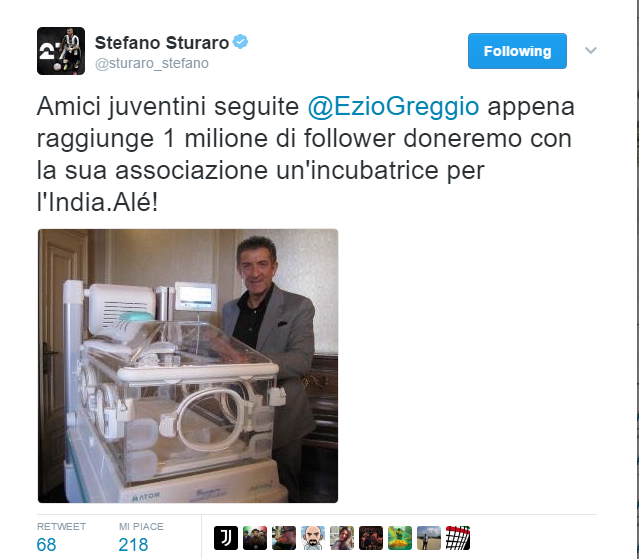 Ecco un motivo in più per seguire lo juventino Ezio Greggio su Twitter