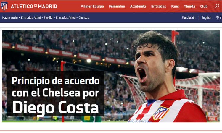 Atletico Madrid, UFFICIALE: accordo con il Chelsea per Diego Costa