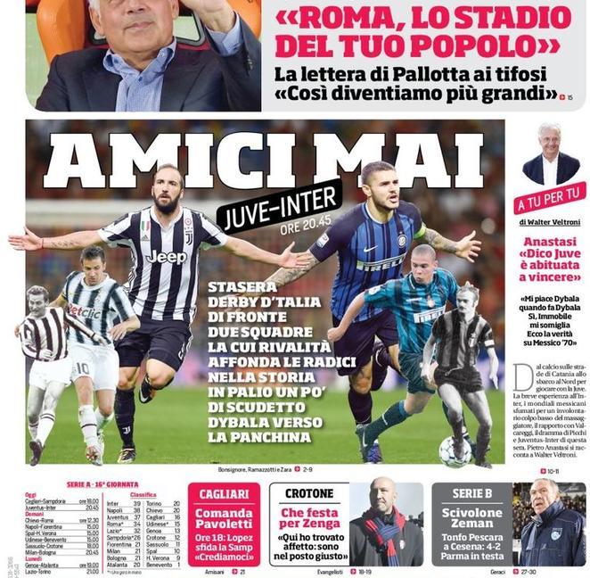 Juve e Inter, 'amici mai': le prime pagine di oggi