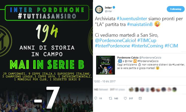 Inter, sfottò alla Juve: 'LA vera partita è con il Pordenone. #maistatiinB'
