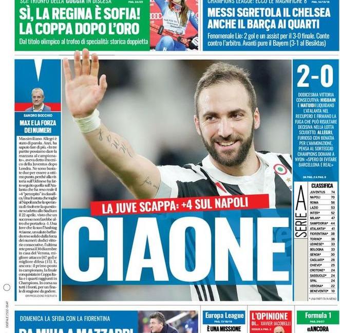 La Juve fa 'ciaone' al Napoli: le prime pagine di oggi