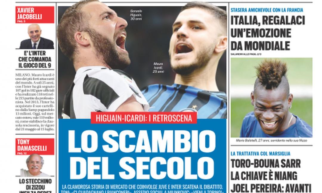 Higuain-Icardi, lo 'scambio del secolo': le prime pagine dei quotidiani