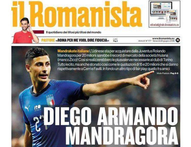 Il Romanista attacca: 'Diego Armando Mandragora-Udinese? Favore tra amici, la Juve...'