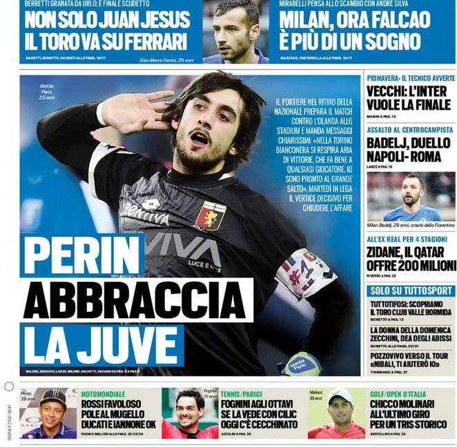 'Perin abbraccia la Juve', Lewandowski al posto di Higuain! Le prime pagine