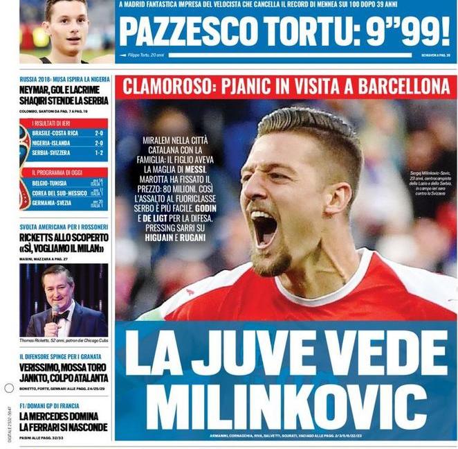 'La Juve vede Milinkovic': le prime pagine di oggi