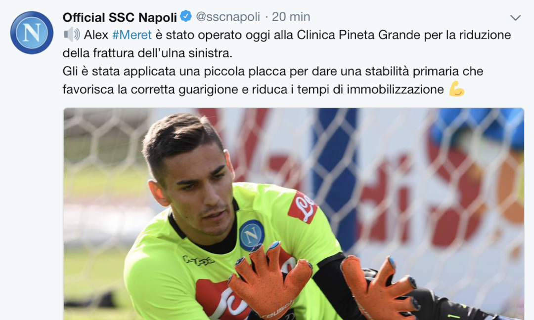 Napoli, UFFICIALE: Meret operato, i tempi di recupero