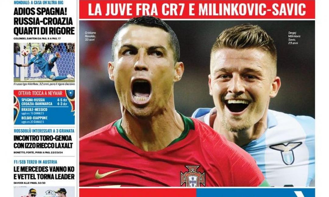 La Juve tra Ronaldo e Milinkovic: le prime pagine dei quotidiani