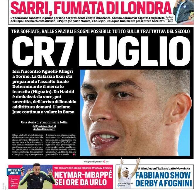 CR7Luglio, Ronaldo il colpo del secolo: le prime pagine dei giornali