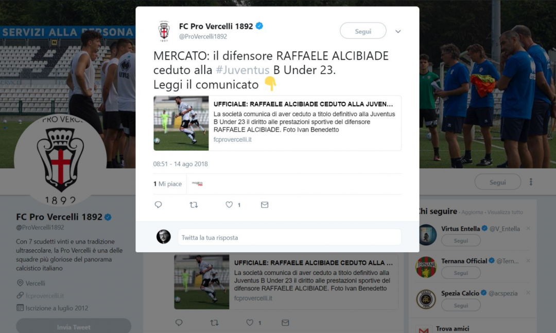 Juventus Under 23, UFFICIALE: arriva Alcibiade dalla Pro Vercelli