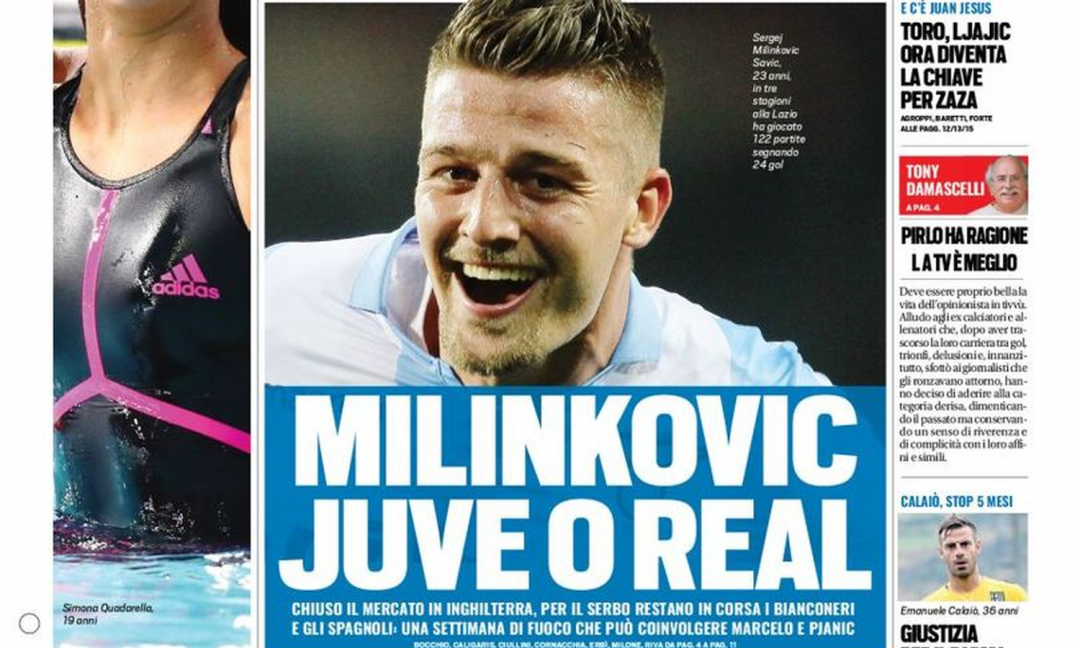 'Milinkovic, Juve o Real': le prime pagine dei quotidiani