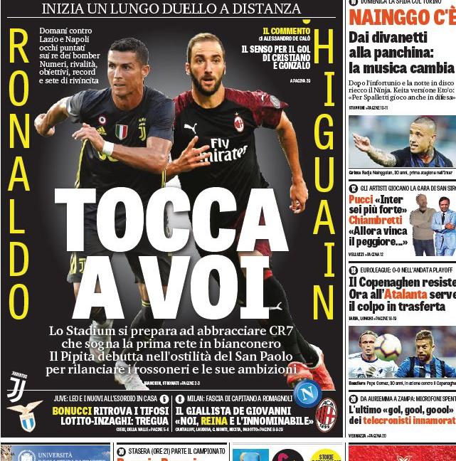 'Ronaldo-Higuain, tocca a voi', Vidal attacca! Le prime pagine di oggi