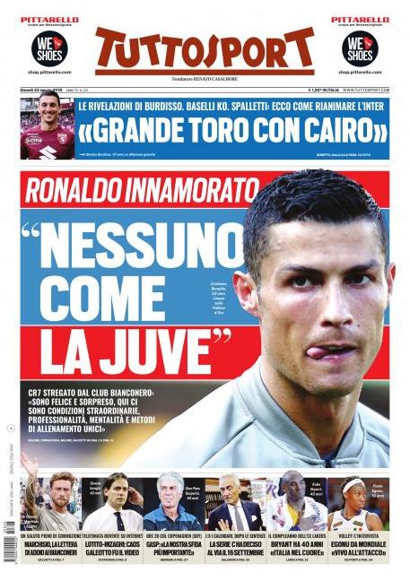 Ronaldo 'pazzo per la Juve', poi Buffon: le prime pagine dei giornali di oggi