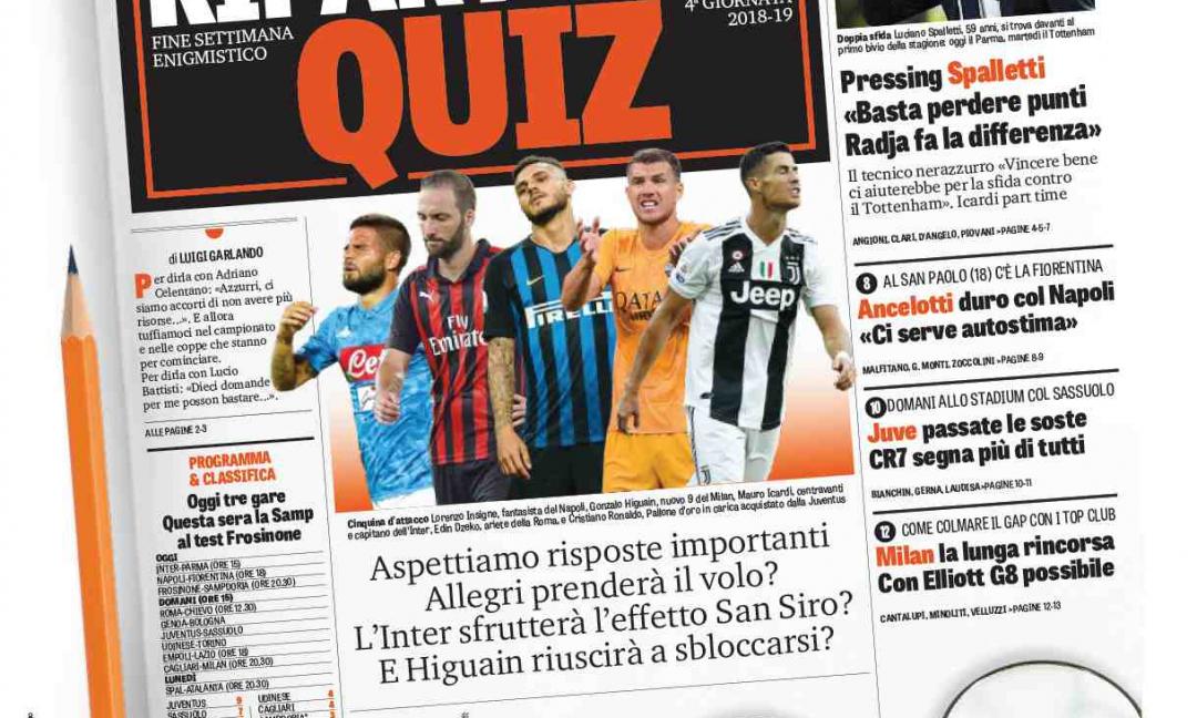'Forza Dybala' e 'Ripartenza quiz': le prime pagine di oggi