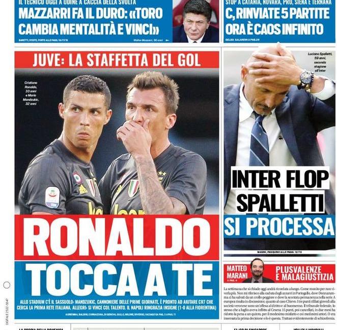 'Ronaldo, tocca a te!': le prime pagine dei quotidiani