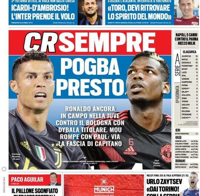 CR7 e Pogba 'presto' in bianconero, nuovo record di Allegri: le prime pagine