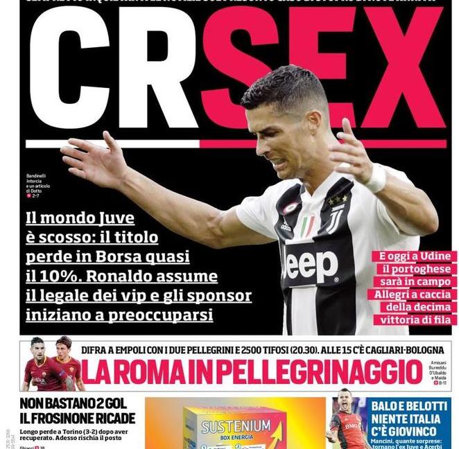 CR-sex, 'Ronaldo più forte del fango': le prime dei giornali