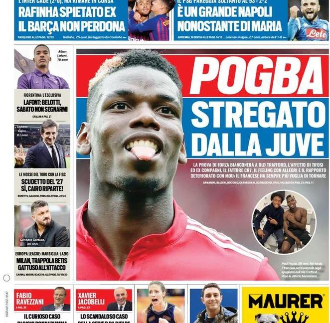 'Pogba stregato dalla Juve': le prime pagine dei giornali di oggi