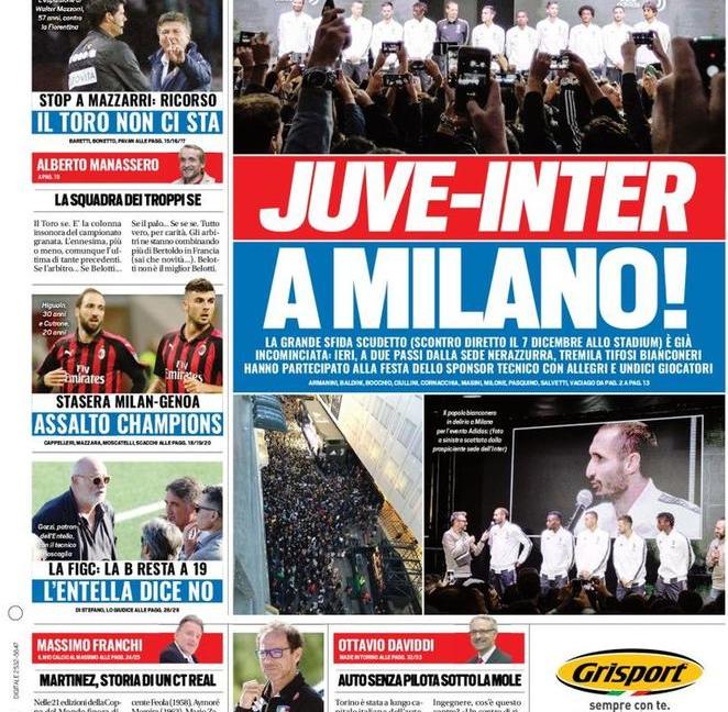 'Juve-Inter a Milano!': le prime pagine di oggi