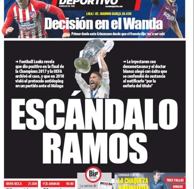 Sergio Ramos, lo scandalo doping sulle prime pagine di oggi