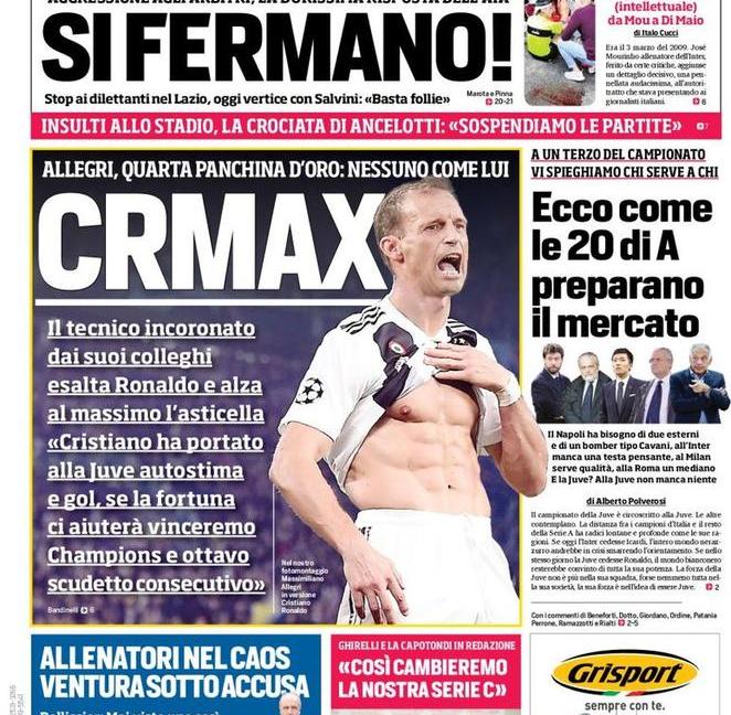 ''CrMax', 'Allegri compra italiano': Juve, le prime pagine dei giornali FOTO