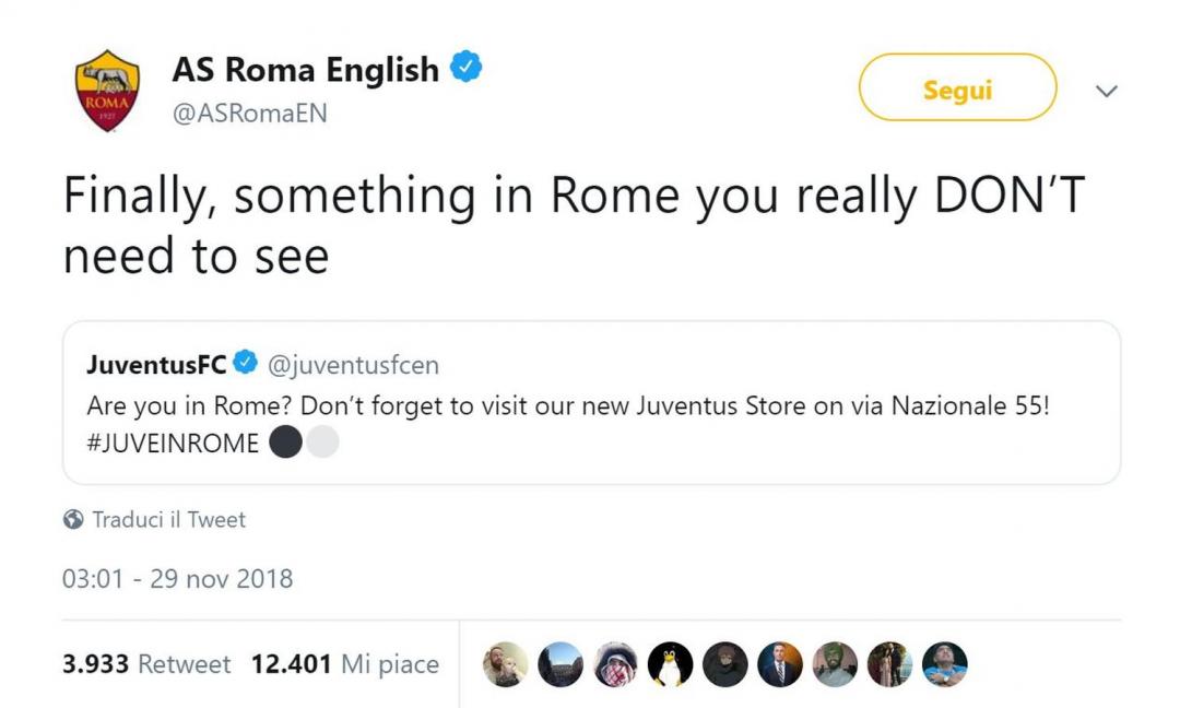 Roma, sfottò social: 'Juve Store? L'unica cosa da non visitare qui...' FOTO