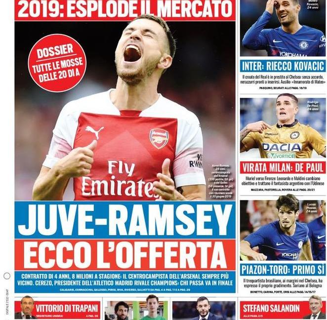 'Ramsey-Juve, c'è l'accordo': le prime pagine dei giornali di oggi