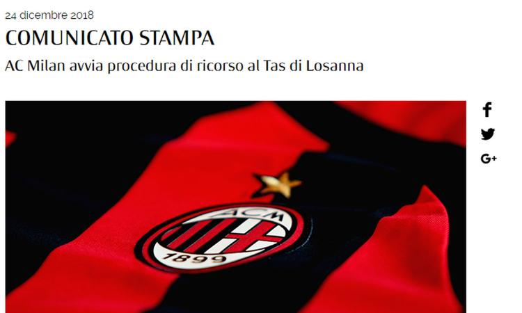 Milan, UFFICIALE: ricorso al TAS contro la UEFA