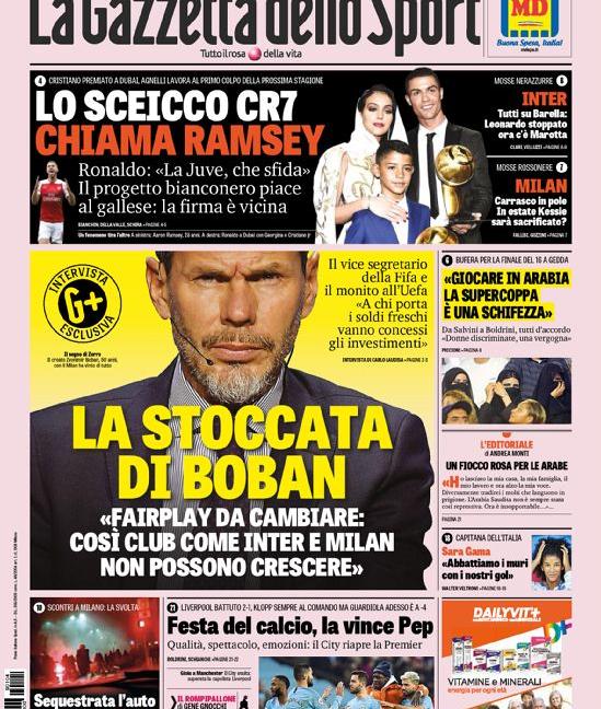 'CR2019', 'Lo sceicco CR7 chiama Ramsey': le prime pagine di oggi