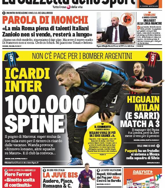 'Icardi-Higuain: fuga da Milano', 'Idea Juve': le prime dei quotidiani