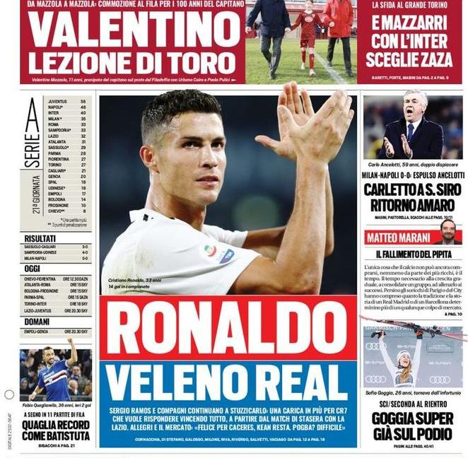 Ronaldo, veleno Real: le prime dei giornali