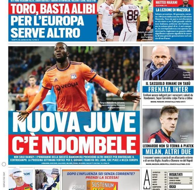 'Nuova Juve, c'è Ndombelé': le prime pagine dei giornali