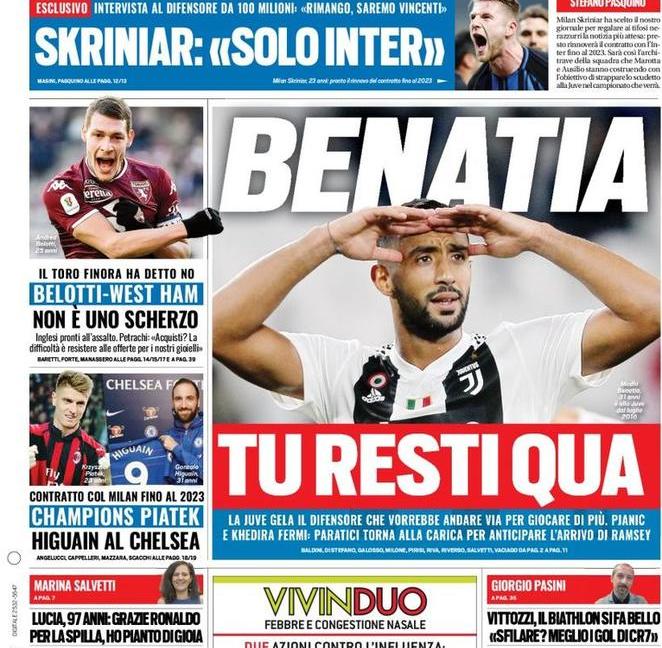 'Benatia, tu resti qua': le prime pagine dei giornali