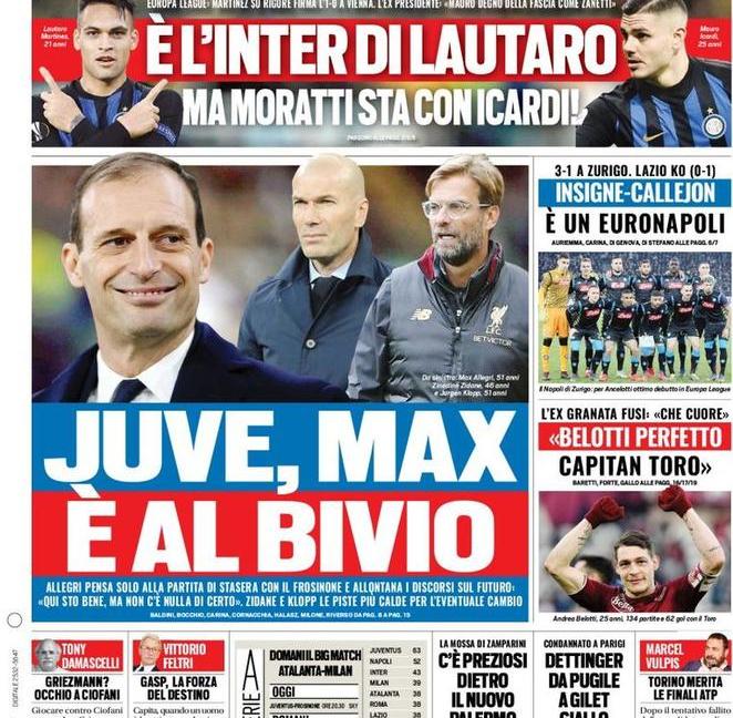 'Allegri al bivio', 'CR7 prova la Champions': le prime pagine di oggi