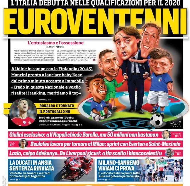 Mancini lancia Kean, Ronaldo è tornato: le prime pagine di oggi