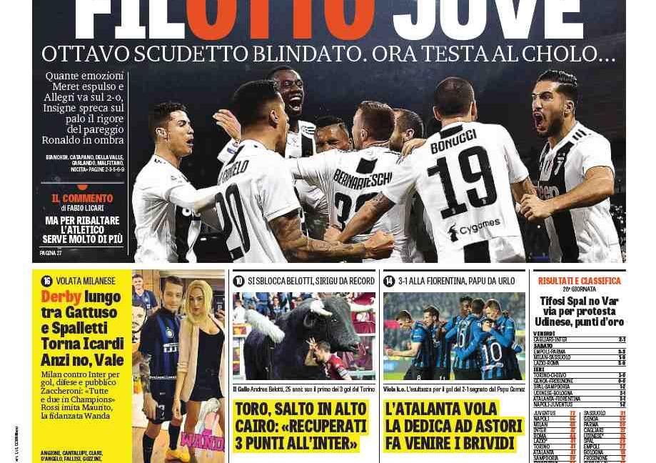 'FilOtto Juve', 'A Napoli esce l'8': le prime pagine dei quotidiani