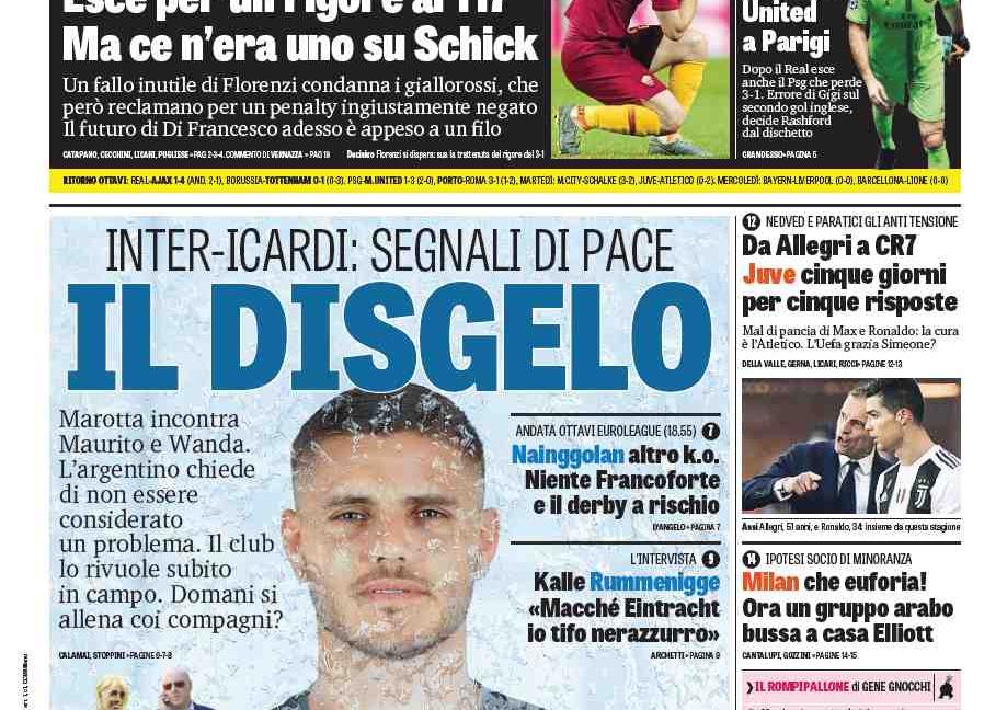 Juve per due, Roma derubata, 'disgelo' Icardi: le prime dei quotidiani