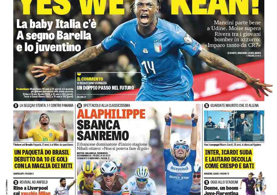 'Yes we Kean', 'Grande Italia': le prime pagine dei giornali
