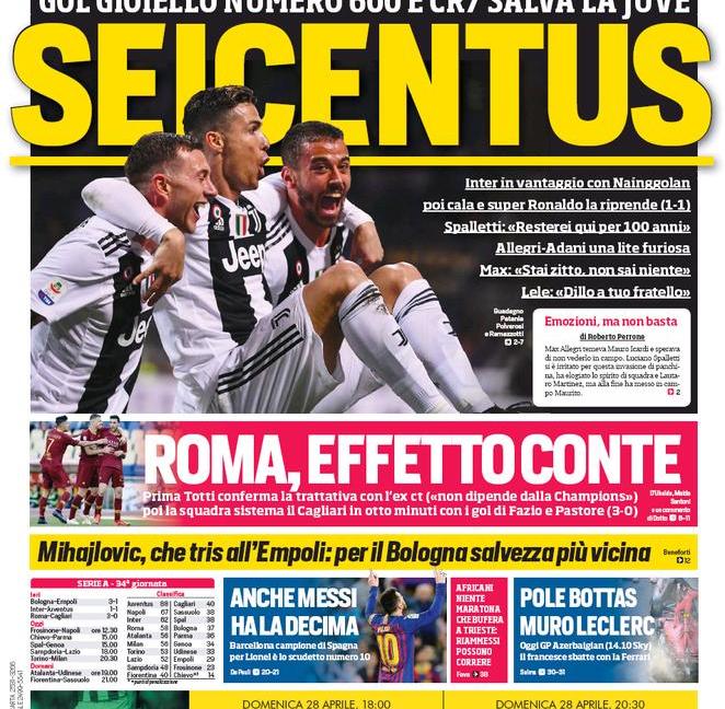 'Gol gioiello numero 600 e CR7 salva la Juve': le prime ...