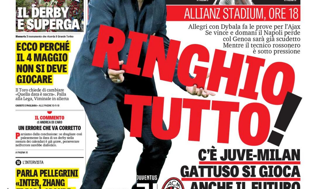 'Prove di scudetto', 'in campo la Digos' per Kean: le prime dei quotidiani