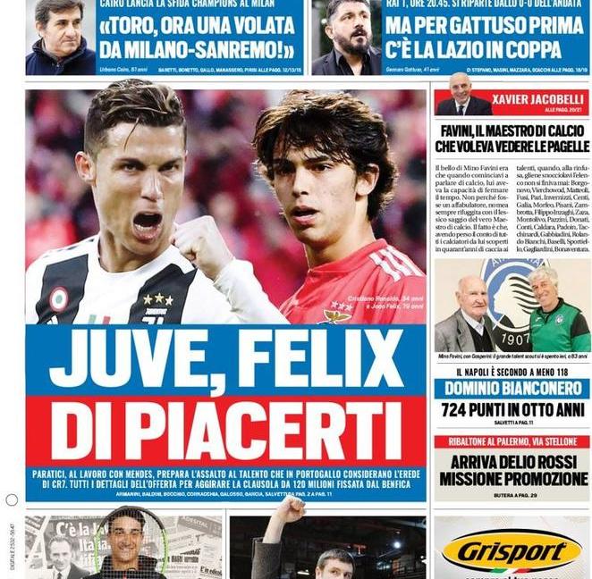 'Felix di piacerti', 'Icardi attratto dalla Juve': le prime pagine di oggi