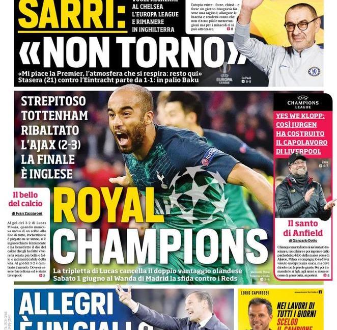 Juve-Allegri e 'Royal Champions': le prime pagine di oggi