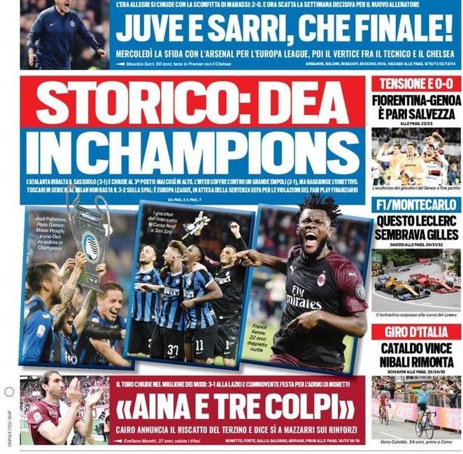 'Juve-Sarri, che finale!', 'Conte in Champions': le prime dei giornali