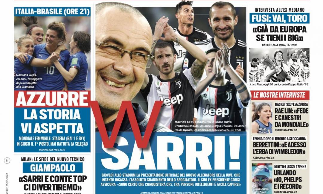 La Juve 'approva' Sarri, lo United blinda Pogba: le prime dei quotidiani