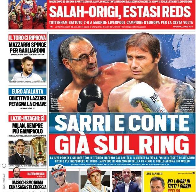 'Sarri e Conte già sul ring': le prime pagine dei quotidiani GALLERY