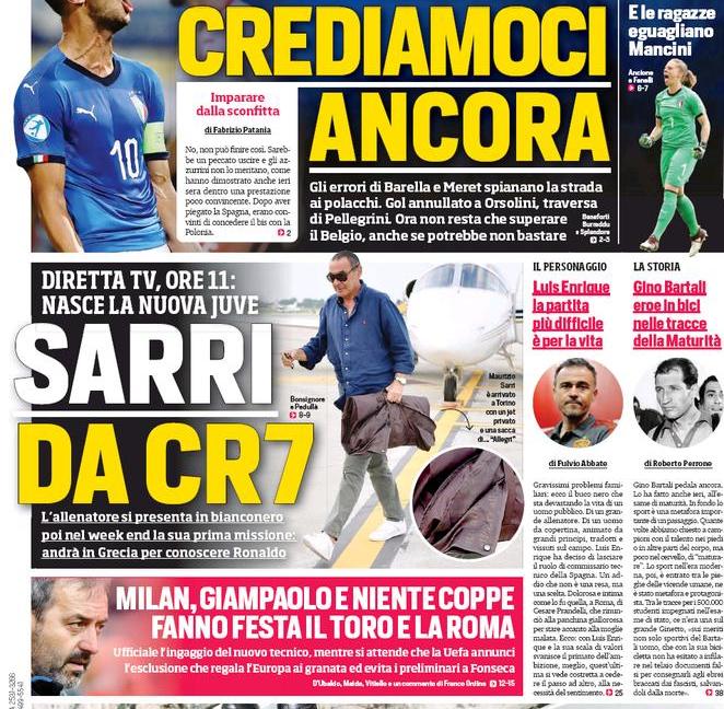 Sarri da Ronaldo, Rabiot si avvicina alla Juve: le prime dei giornali