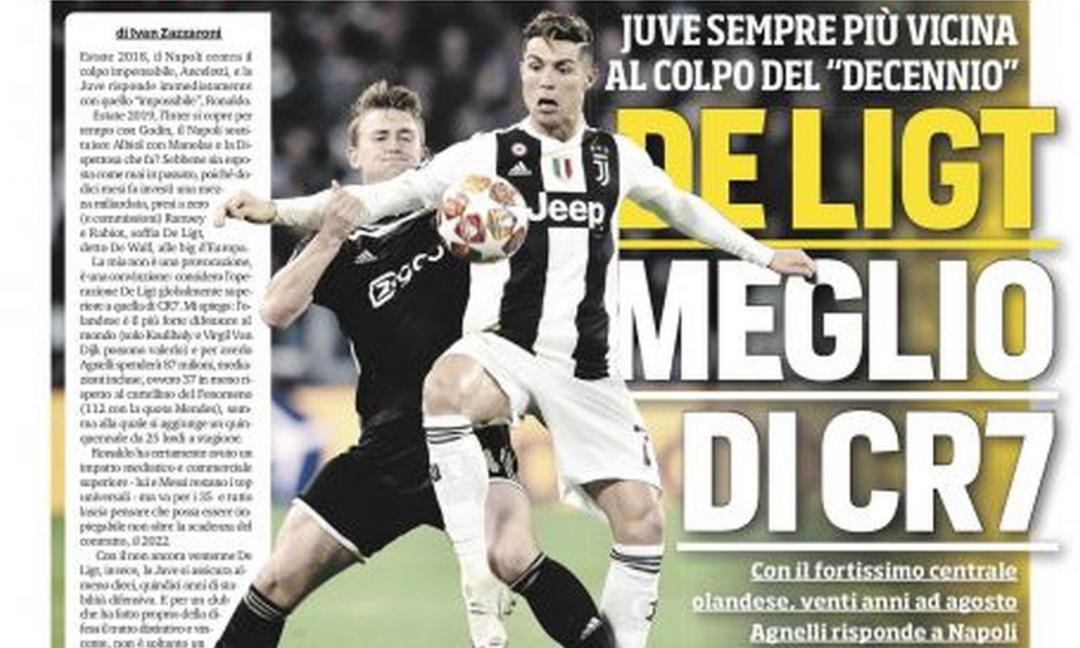 'De Ligt meglio di CR7', 'Paratici da Wanda': le prime dei quotidiani