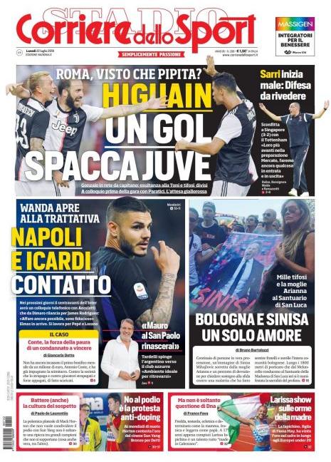 'Juve, tieni Higuain' e 'Napoli-Icardi, contatto': le prime pagine