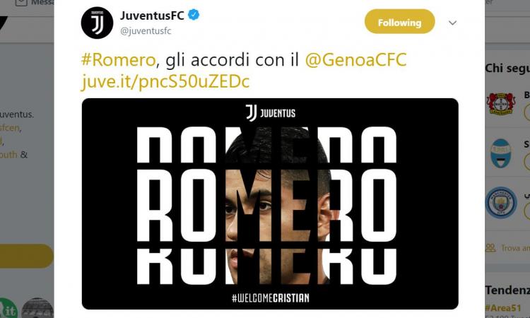 UFFICIALE: Romero al Genoa, gli accordi con la Juve
