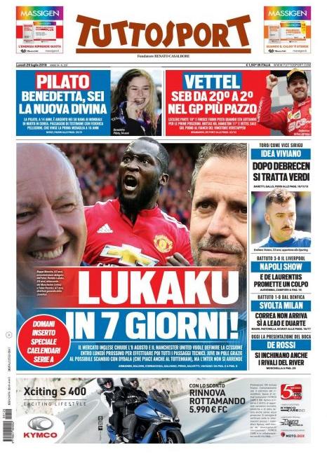 'Un premio per Ronaldo', 'Lukaku in 7 giorni': le prime pagine di oggi