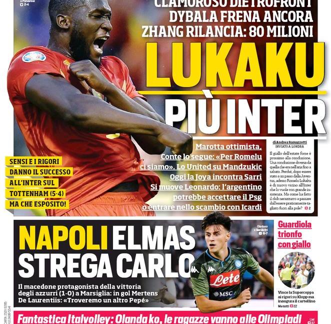 'Lukaku, più Inter' e 'Clamoroso: in tre per Pogba': le prime pagine